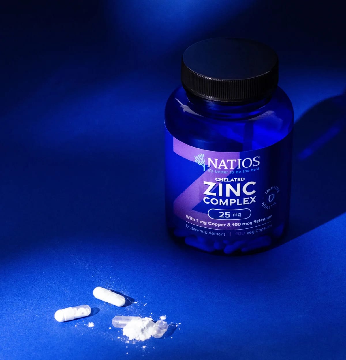 NATIOS_Zinc_Chelated_Complex,_Zinek,_selen_a_měď,_25_mg,_100_veganských_kapslí