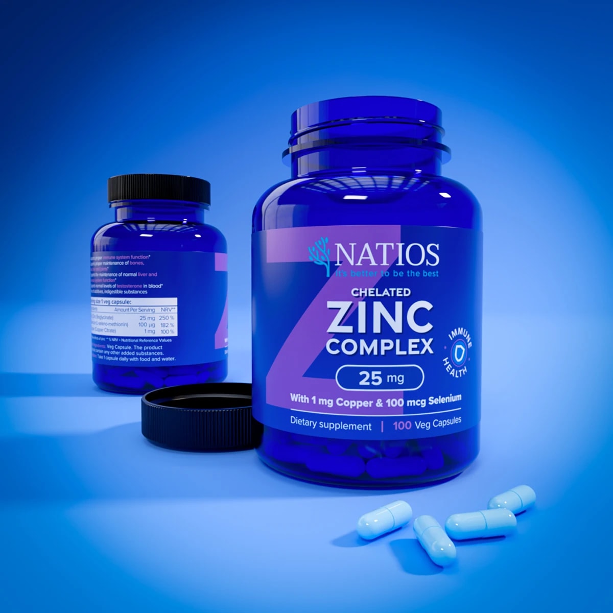 NATIOS_Zinc_Chelated_Complex,_Zinek,_selen_a_měď,_25_mg,_100_veganských_kapslí