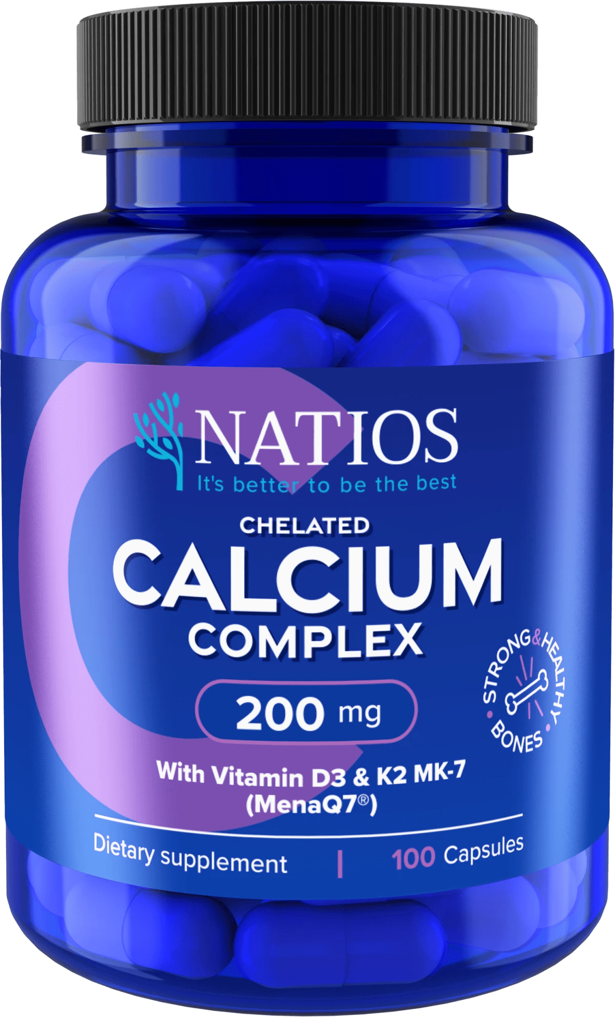 NATIOS_Chelated_Calcium_Complex,_Vápník_s_vitamíny_D3_a_K2_MK-7,_200_mg,_100_kapslí