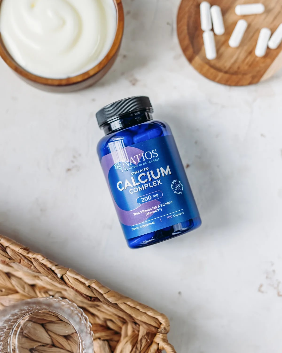 NATIOS_Chelated_Calcium_Complex,_Vápník_s_vitamíny_D3_a_K2_MK-7,_200_mg,_100_kapslí