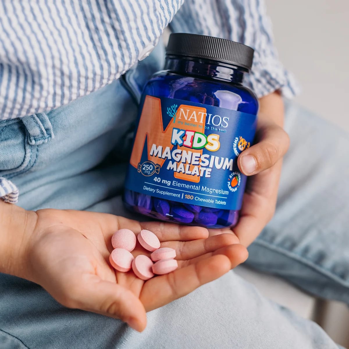 NATIOS_Kids_Magnesium_Malate,_250_mg,_180_jahodových_cucacích_tabletek