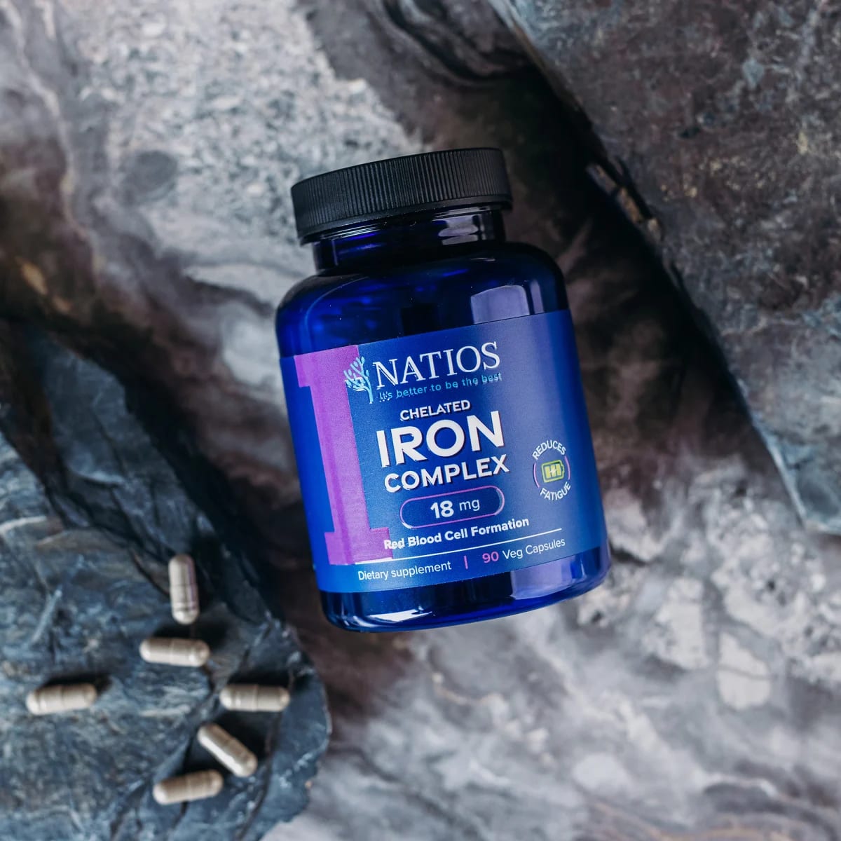 NATIOS_Iron_Chelated_Complex,_Železo_bisglycinát,_18_mg,_90_veganských_kapslí