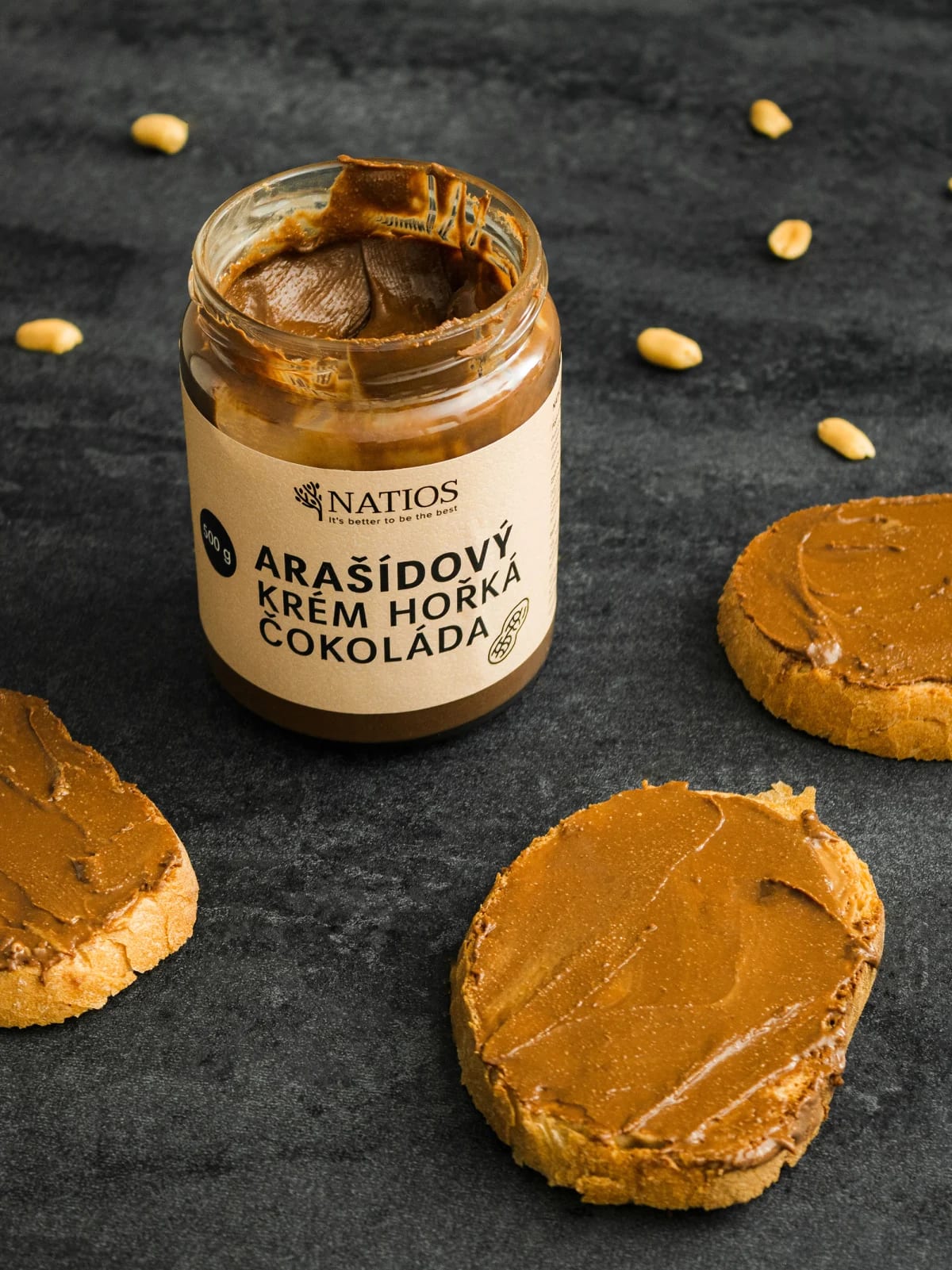 NATIOS_Sada_ochucených_arašídových_másel_-_Karamel,_mléčná_a_hořká_čokoláda