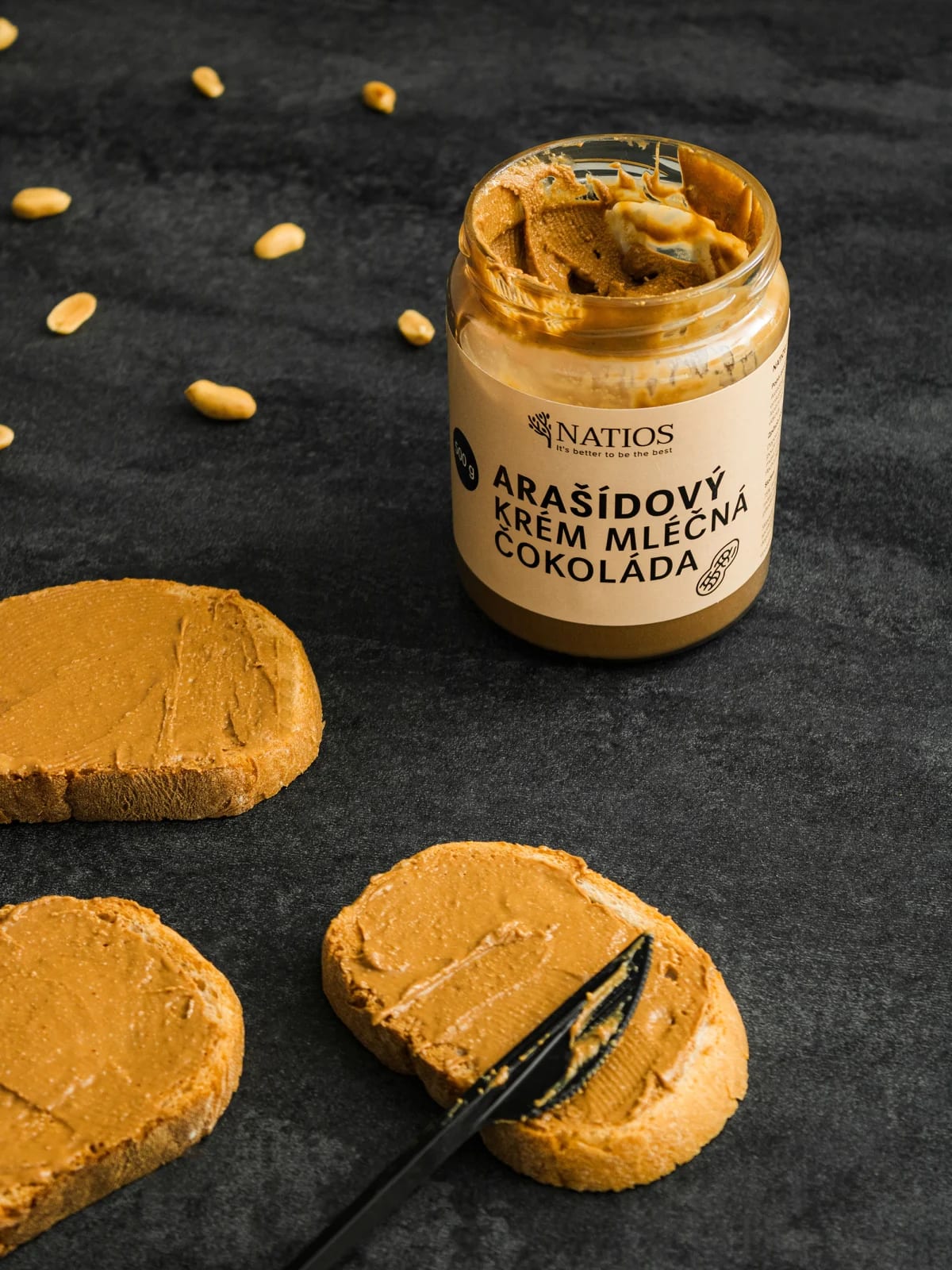 NATIOS_Sada_ochucených_arašídových_másel_-_Karamel,_mléčná_a_hořká_čokoláda