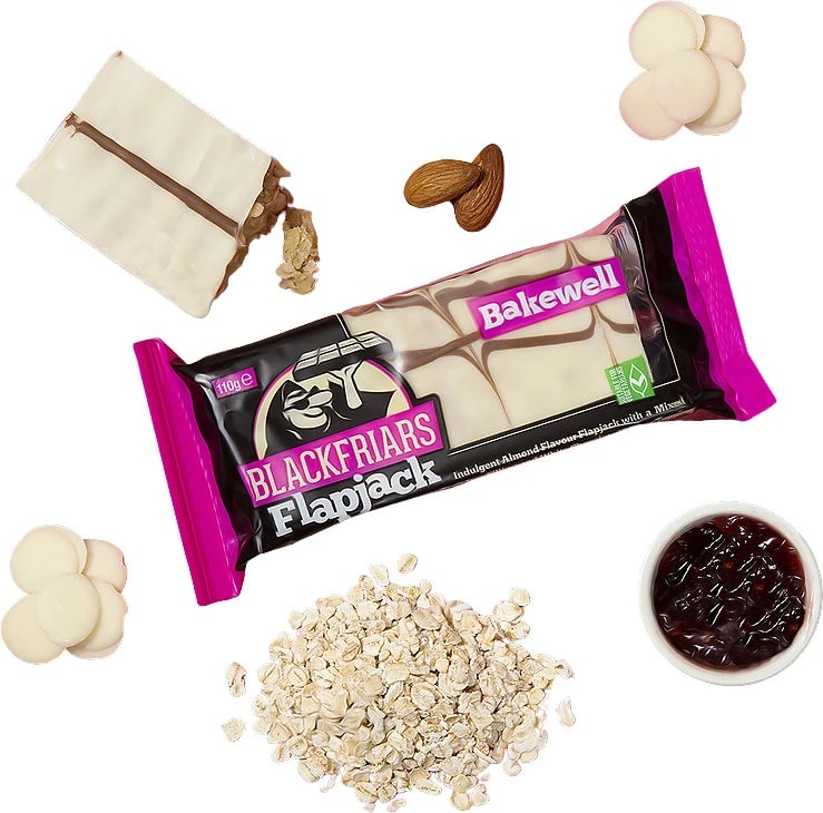 Blackfriars_Flapjack_Bakewell,_Ovesná_tyčinka,_Mandle_a_ovocný_džem,_110_g