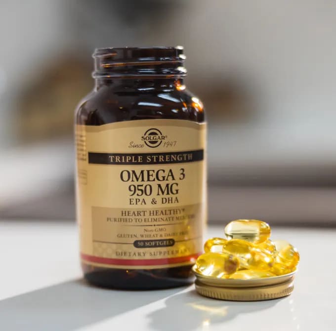 Solgar_Omega-3_Triple_Strength,_950_mg,_100_softgel_kapslí