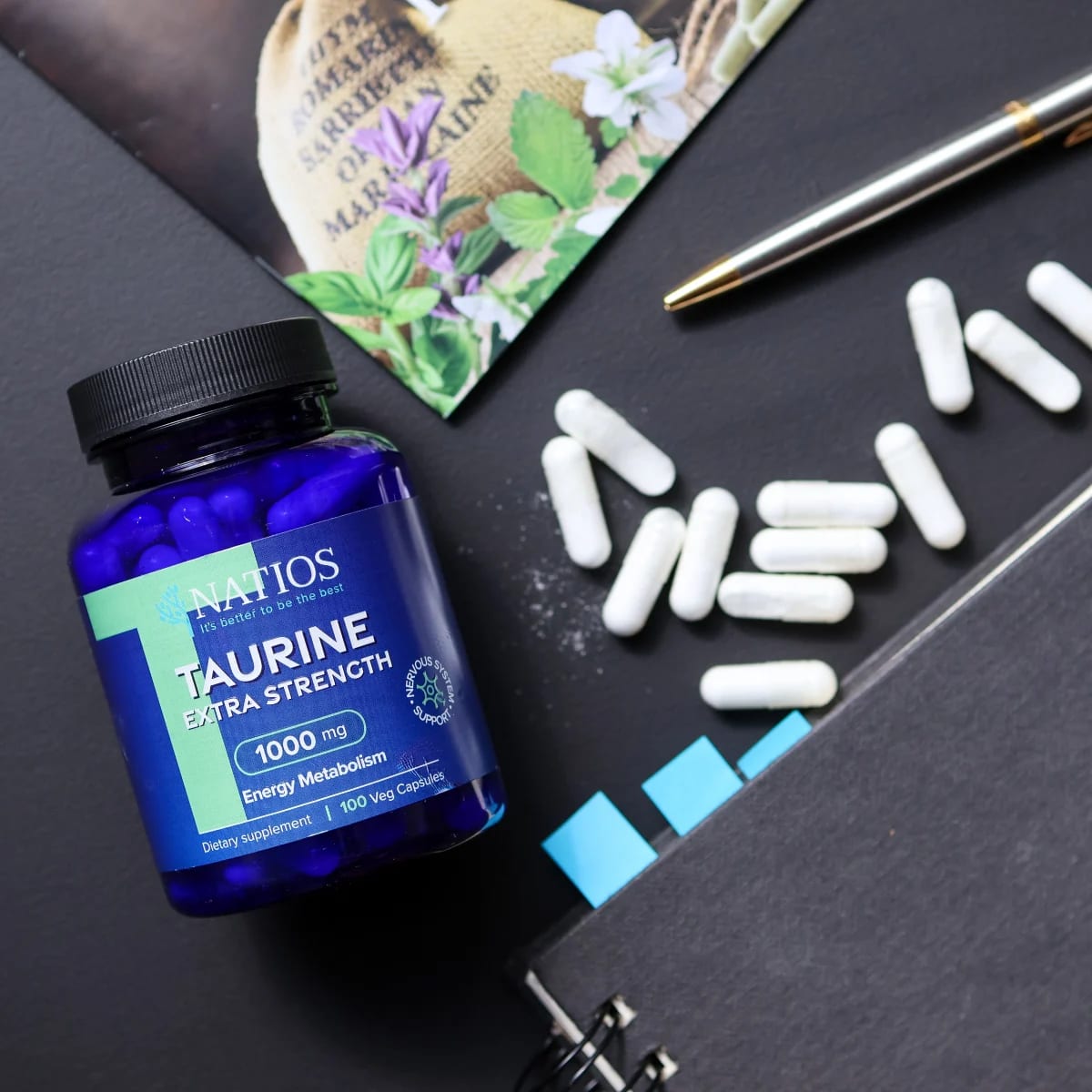 NATIOS_Taurine_Extra_Strength,_1000_mg,_100_veganských_kapslí