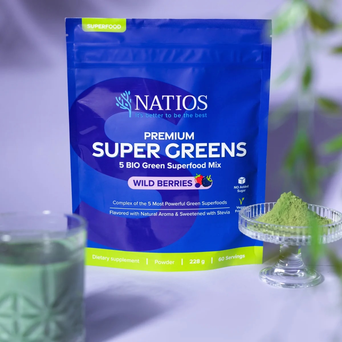 NATIOS_Premium_Super_Greens,_Lesní_ovoce,_228_g
