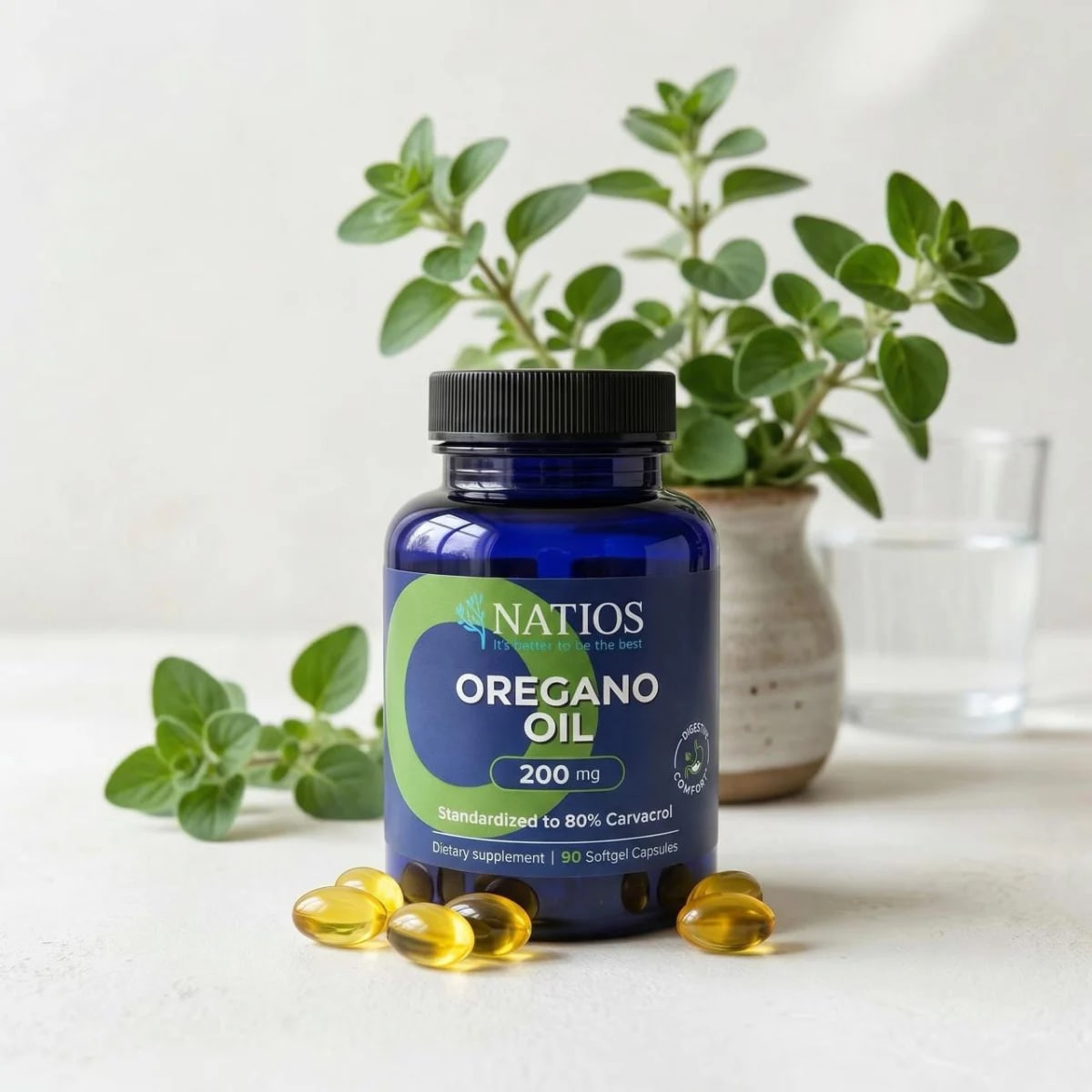 NATIOS_Oregano_Oil,_80%_karvakrol,_200_mg,_90_softgel_kapslí