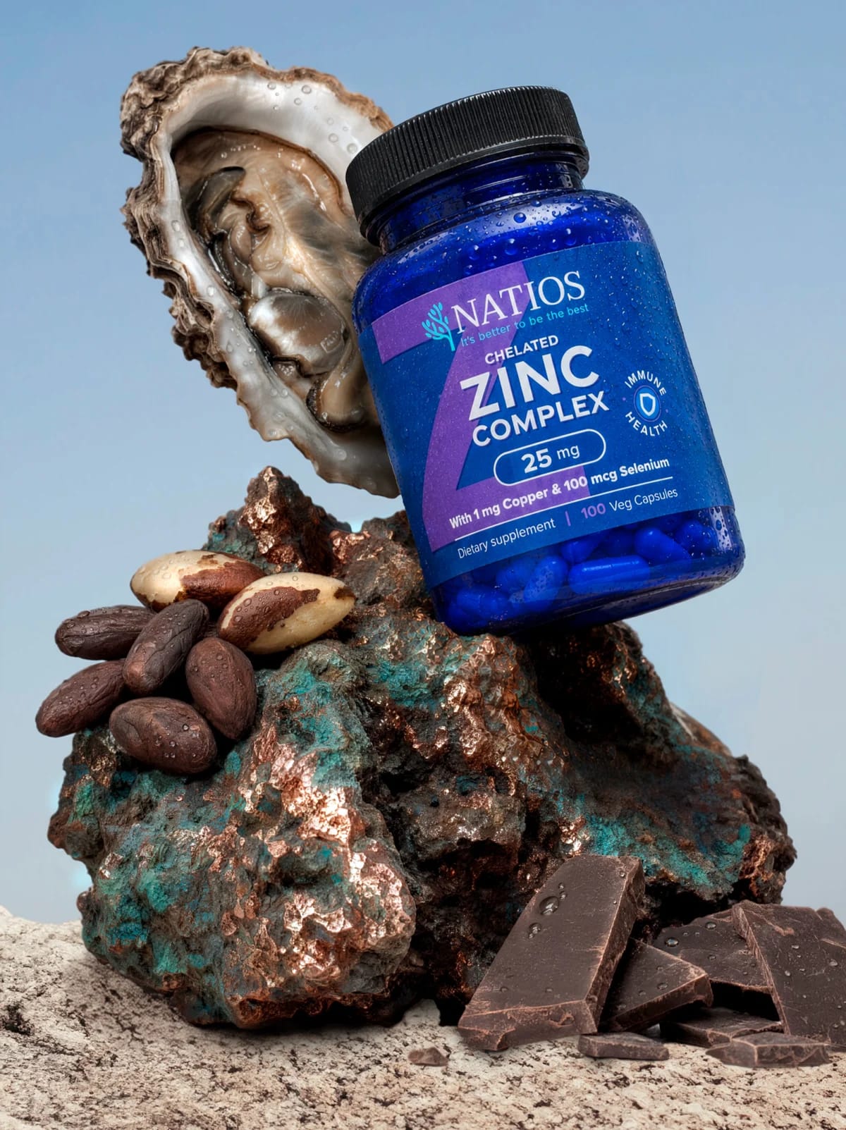 NATIOS_Zinc_Chelated_Complex,_Zinek,_selen_a_měď,_25_mg,_100_veganských_kapslí