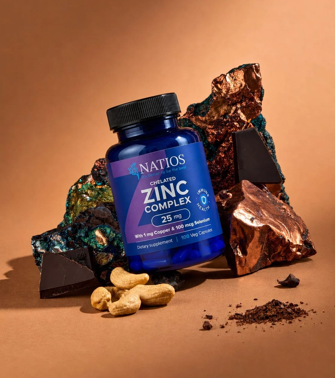 NATIOS_Zinc_Chelated_Complex,_Zinek,_selen_a_měď,_25_mg,_100_veganských_kapslí