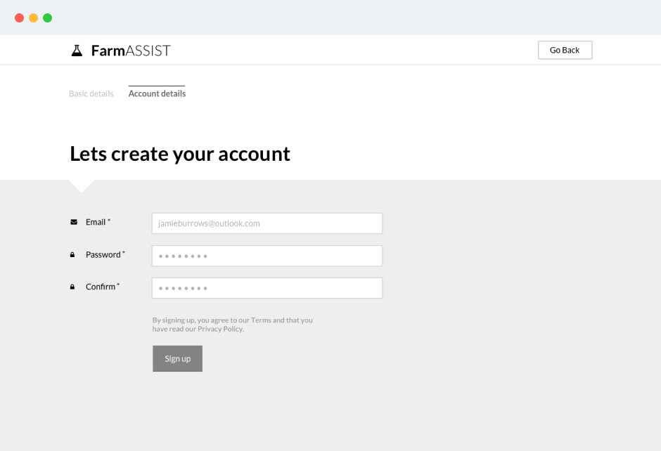 Signup step 2