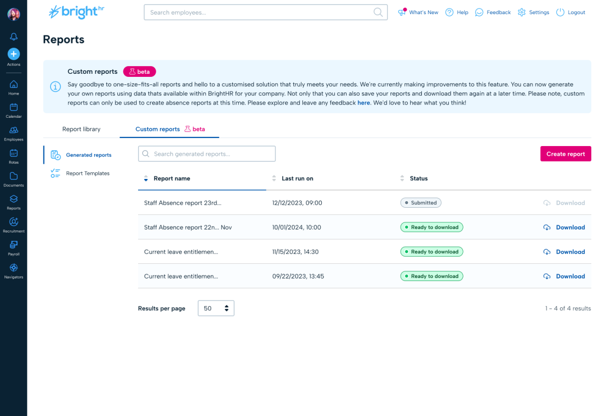 Generated reports and templating