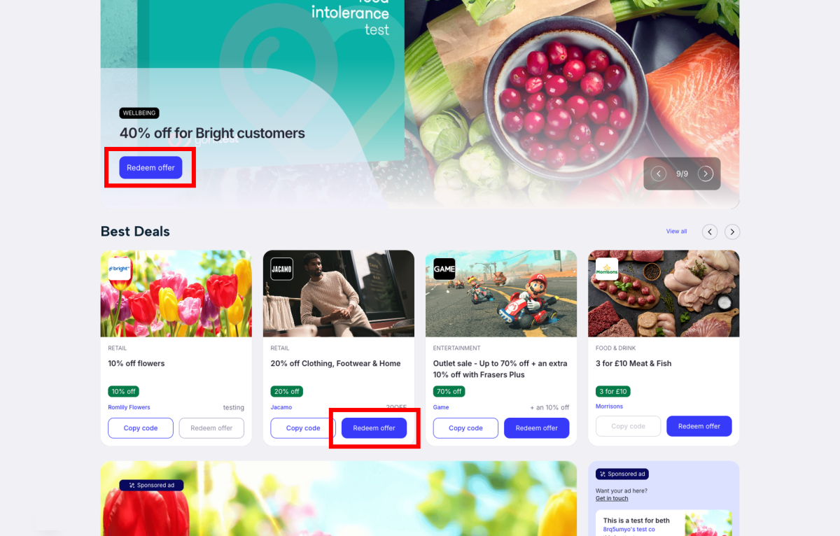 Redeeming from the Offers feed