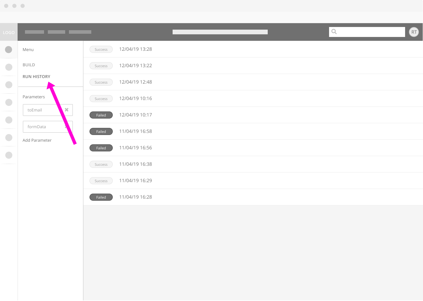 Function builder debug history