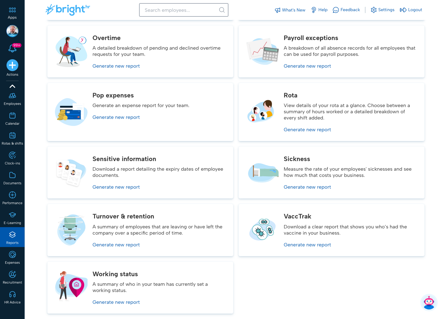Reports landing page