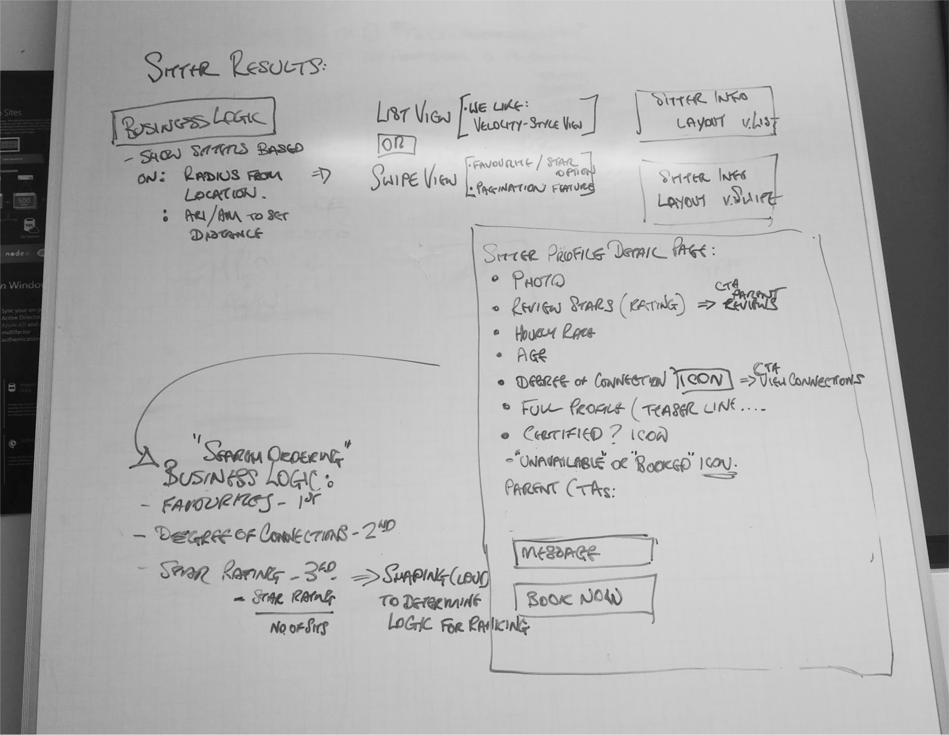 Sitter results are returned by a combination of distance and 'degrees' of connection using a GraphQL database