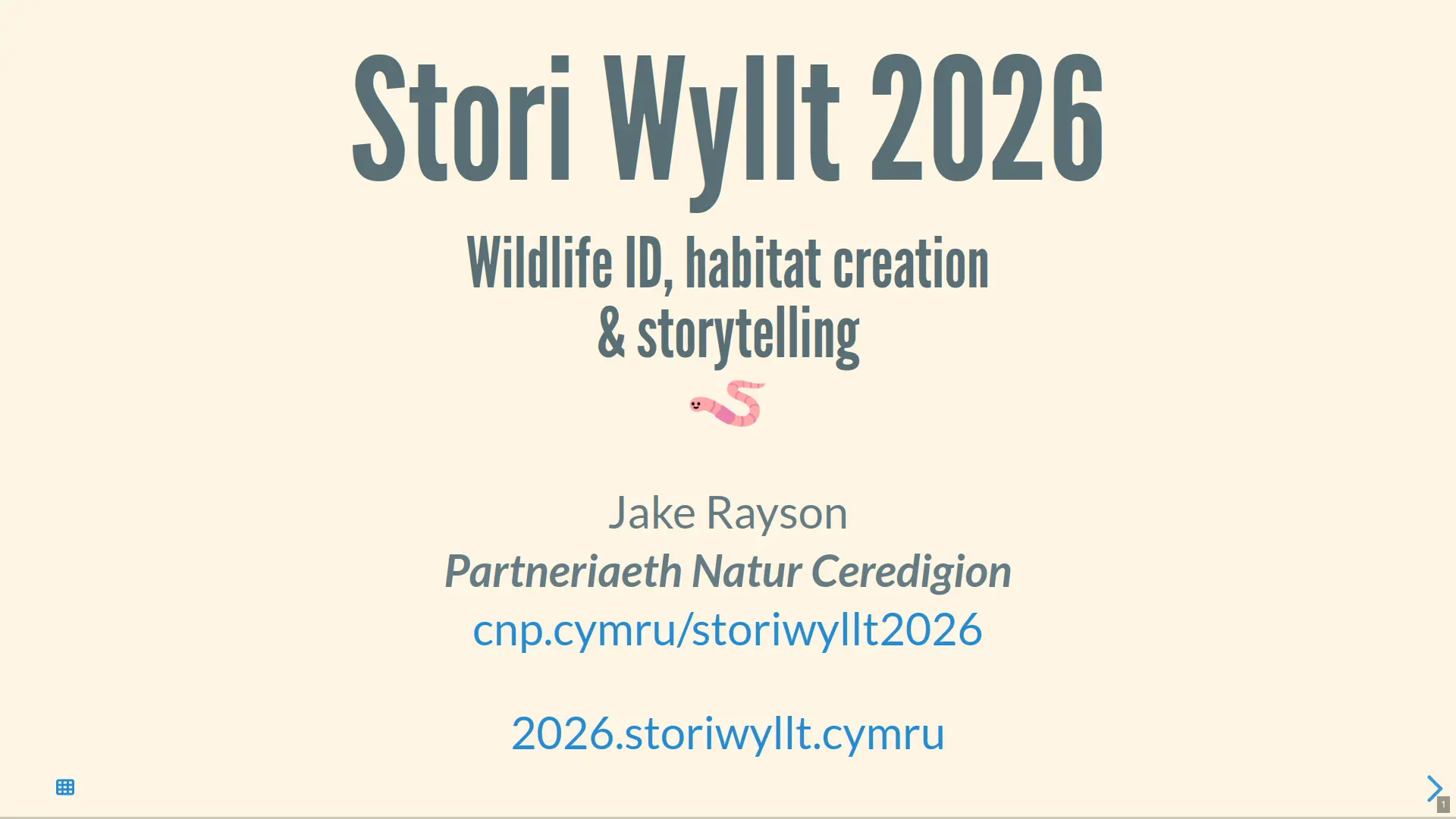 Screenshot of Stori Wyllt 2026 slides