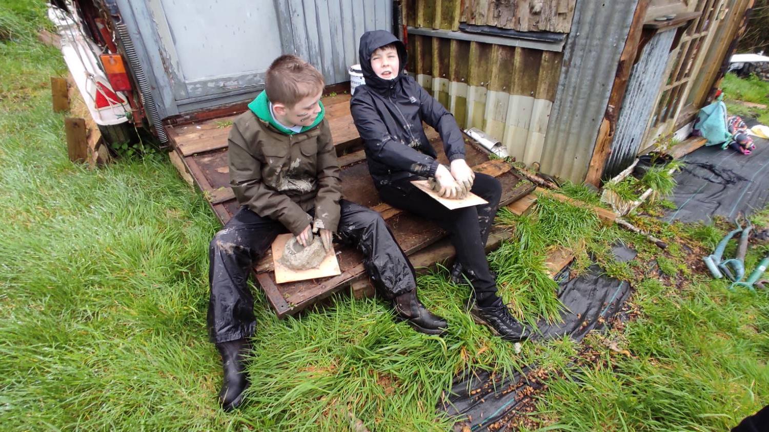 Two students hard at work