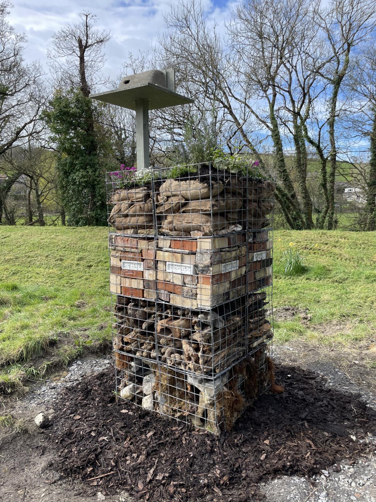 The new Tŵr Gwyllt (Wild Tower) art installation and wildlife habitat at Jewsons in Aberaeron