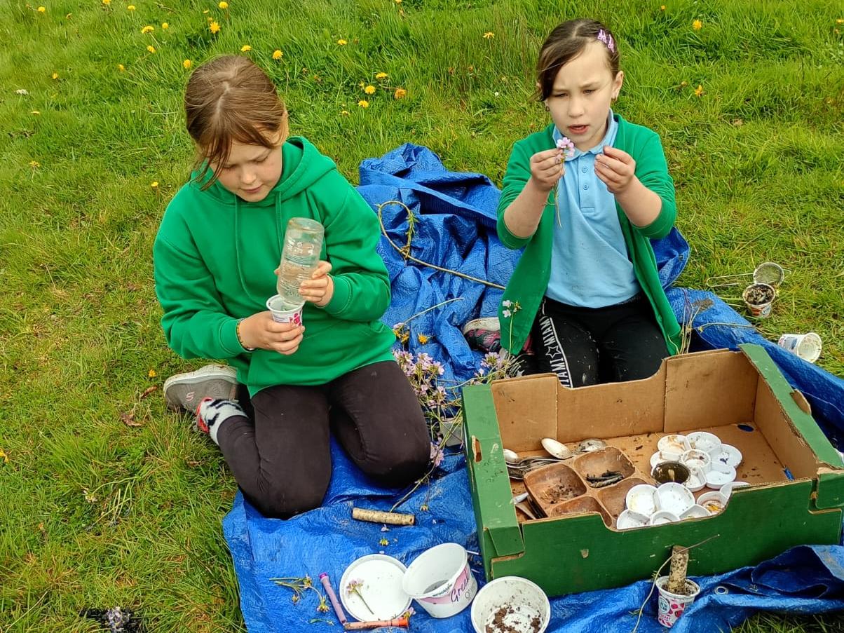Students making dye