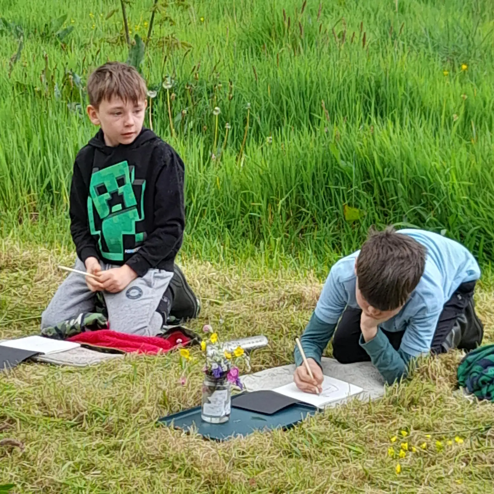 Kneeling to sketch
