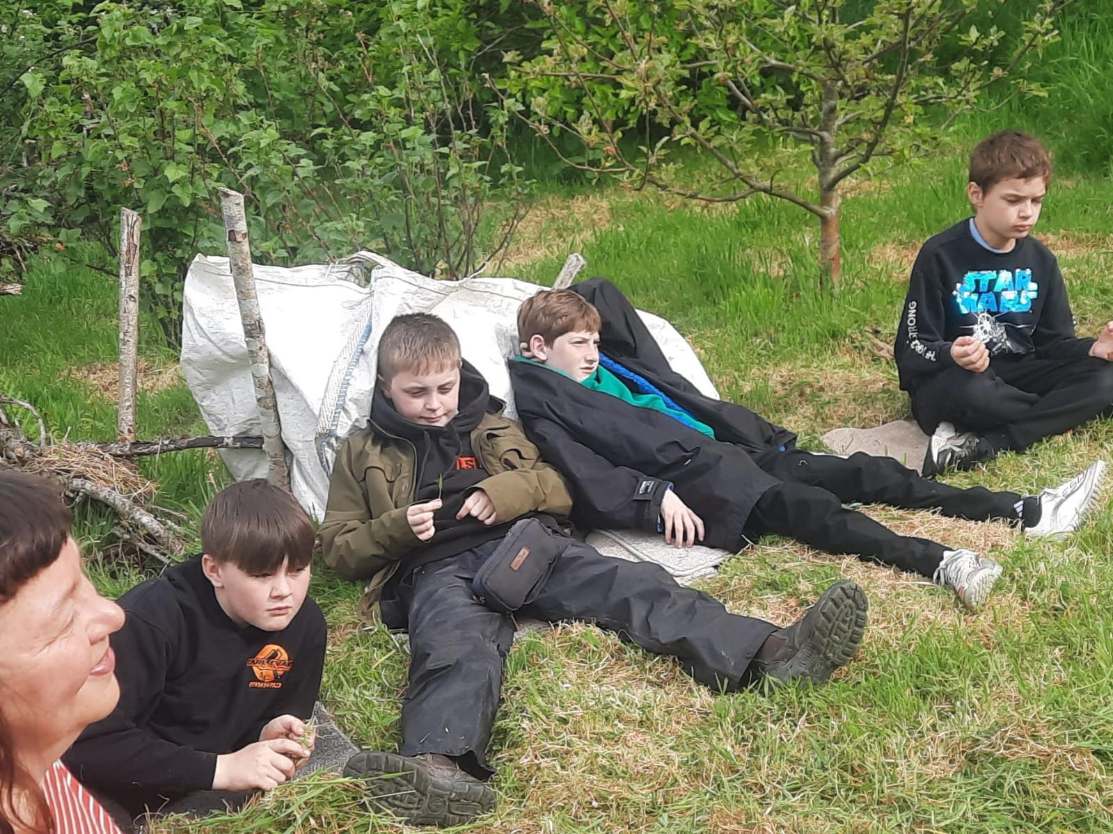 Relaxed students with Jo