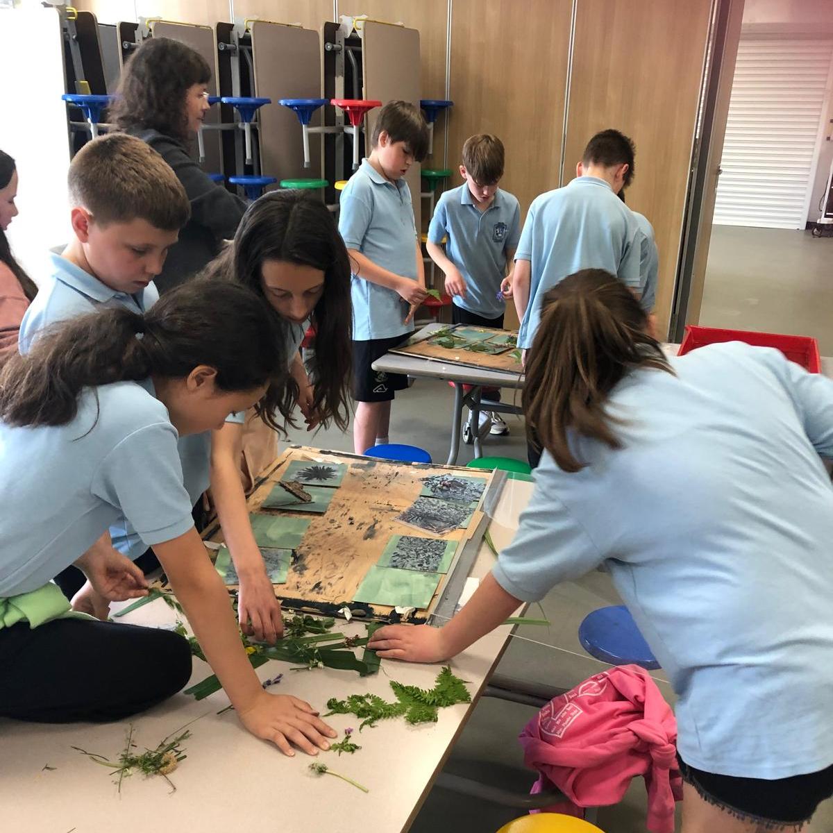 Students working on table