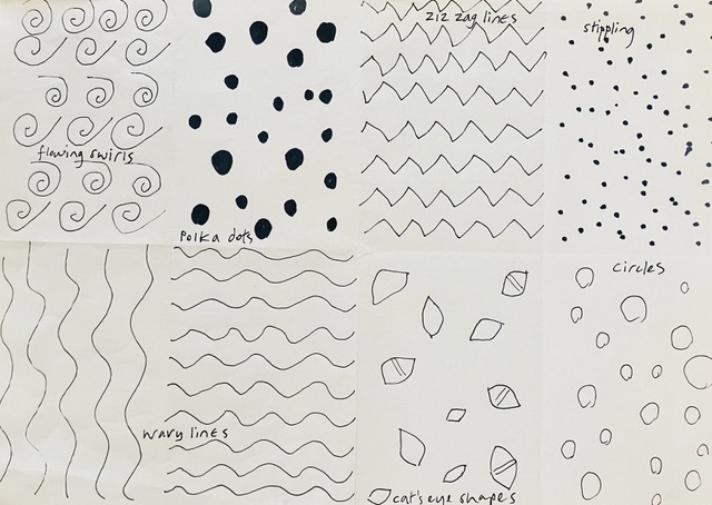 Sheet of 8 patterns, black on white, 1 repeated