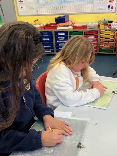 Students tracing outlines