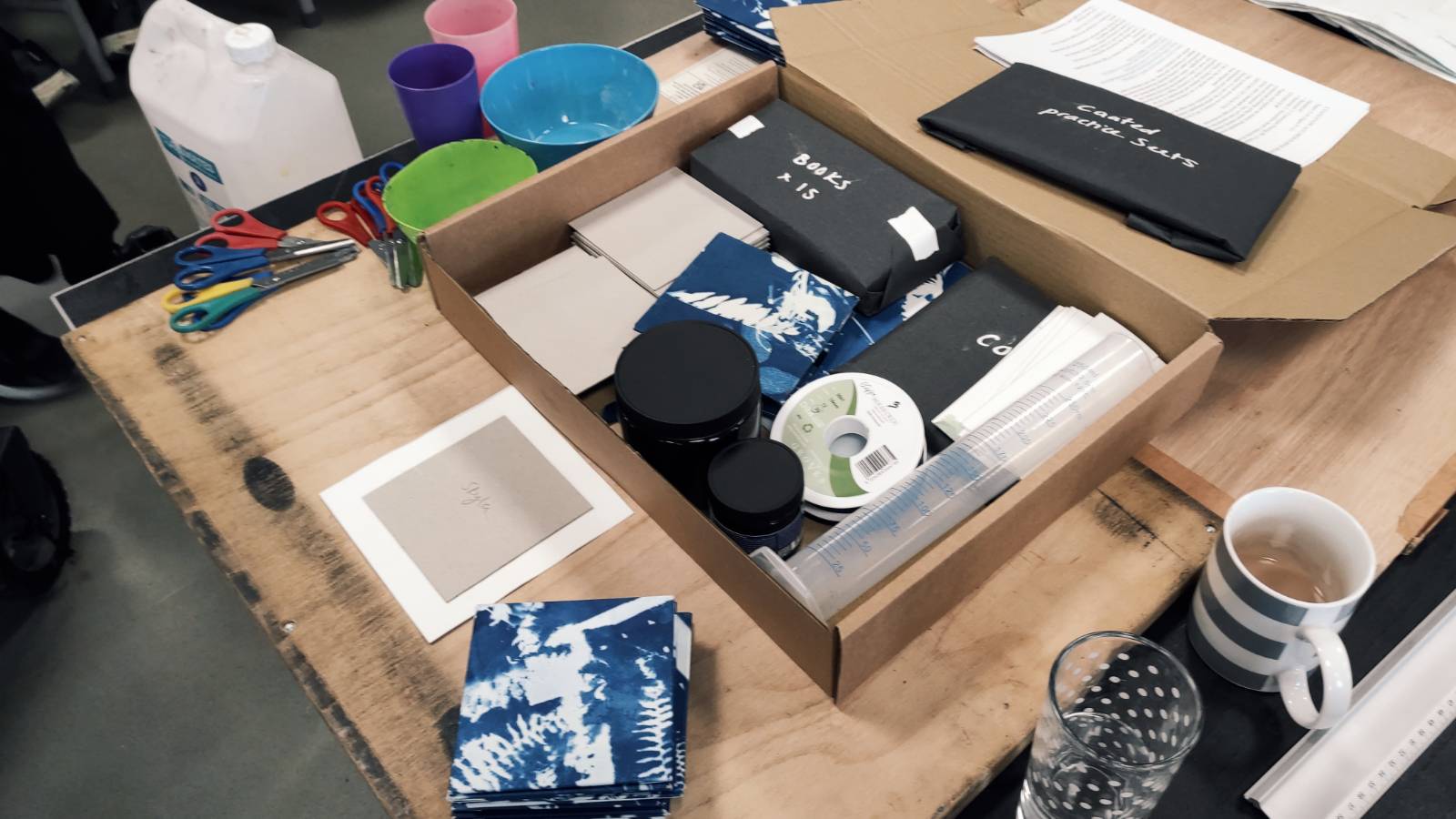 The box of materials to make the covers and the ribbons