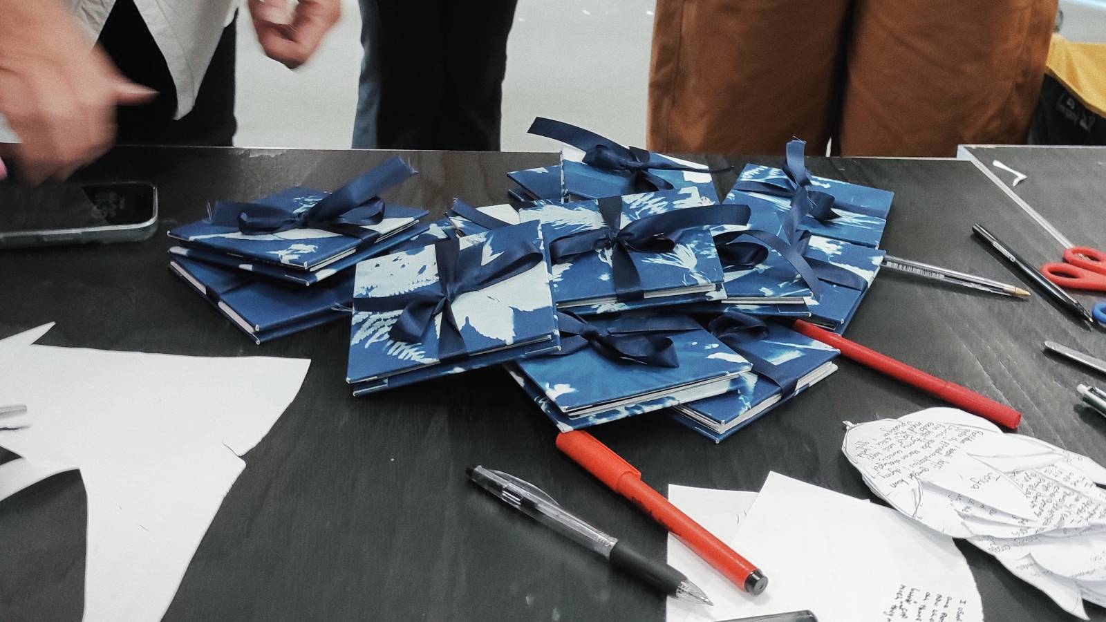 The finished pile of cyanotype strips all bundled up!