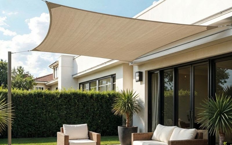 Voile ombrage nature bois concept