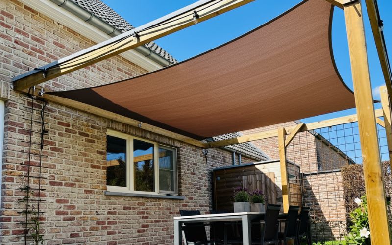 Voile ombrage nature bois concept