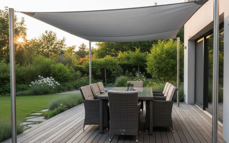 voile d'ombrage sur une terrasse en bois nature bois concept