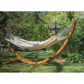 Support Hamac arc en Bois M&eacute;l&egrave;ze FSC - Naturel + Toile lin