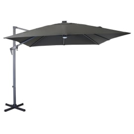 Parasol d&eacute;port&eacute; &agrave; &eacute;clairage LED Elios - 3x3m - grey toile grise chin&eacute;e fonc&eacute;e