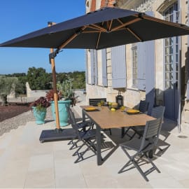 Parasol déporté Orientable Look Bois - 3x3m - Mât Oak - toile grise