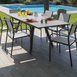 Table Agra 150/200/250 plateau verre - 8/10 personnes - graphite/perle