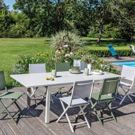 Table de jardin extensible aluminium - Genes - L.160/240 x l.100 cm - 6/10 personnes - crème