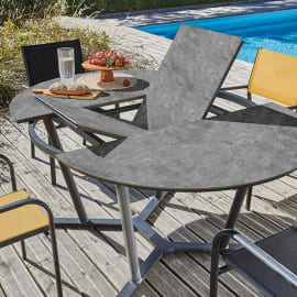 Table de jardin ronde extensible aluminium plateau SPC - Valenza - Ø 125/175 cm - 6/8 personnes - graphite/gris