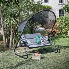 Balancelle acier époxy et toile - Kerada - 2/3 places - grey/noir