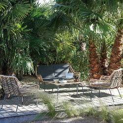 Salon bas de jardin résine tressée (canapé + fauteuils + table basse) - Mindoro - 4 places - grey/naturel