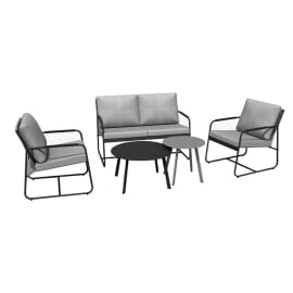 Salon bas de jardin acier et tissu (canapé + fauteuils + tables basses) - Bali - 4 places - grey/gris
