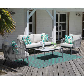 Salon bas de jardin aluminium et tissu tressé (canapé + fauteuils + table basse) - Annecy - 5 places - grey/light beige