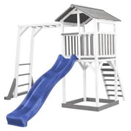 Aire de jeux en bois avec bac &agrave; sable, toboggan et cadre d'escalade - Beach Tower