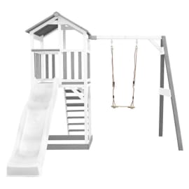 Aire de jeux en bois avec bac &agrave; sable, balan&ccedil;oire et toboggan - Beach Tower
