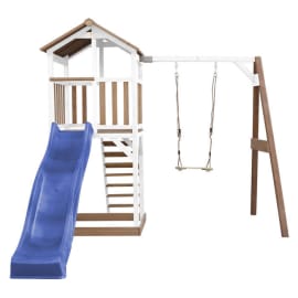 Aire de jeux en bois avec bac &agrave; sable, balan&ccedil;oire et toboggan - Beach Tower