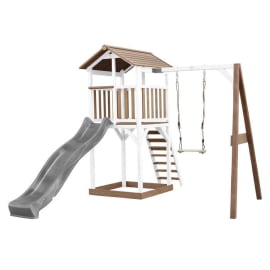 Aire de jeux en bois avec bac &agrave; sable, balan&ccedil;oire et toboggan - Beach Tower