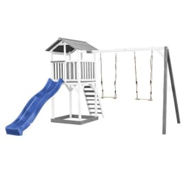 Aire de jeux en bois avec bac &agrave; sable, toboggan et 2 balan&ccedil;oires - Beach Tower
